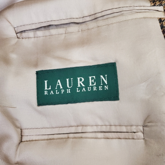 Lauren Ralph Lauren 100% Lambswool Hounds tooth Tan Jacket, Size 43L - Picture 13 of 15